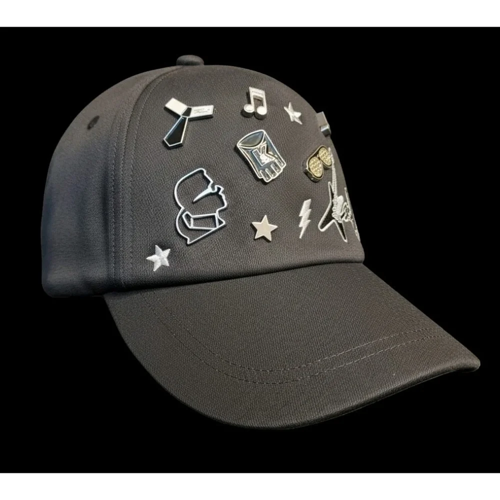 Karl Lagerfeld Rock and Roll Embellished Baseball Hat Cap Beanie - Black - Picture 5 of 16